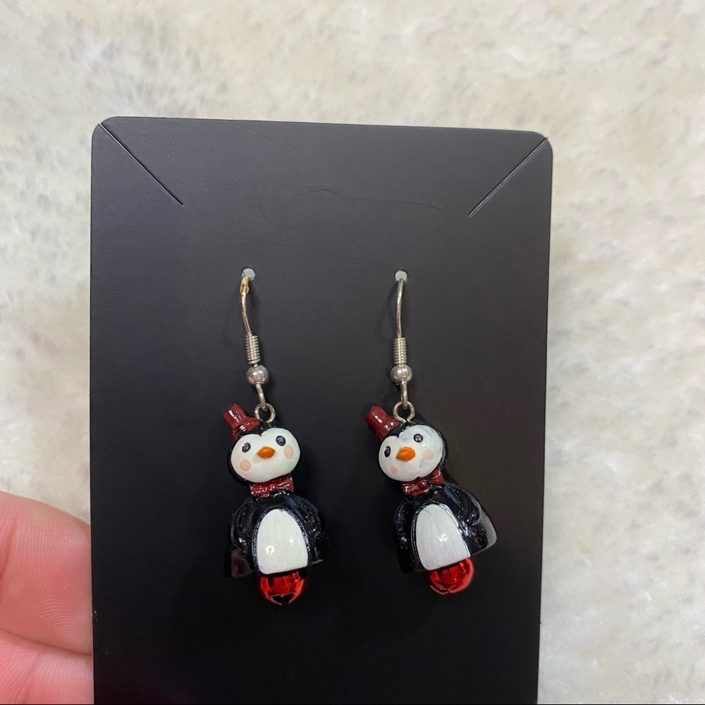 Christmas Penguin Jingle Bell Dangle Earrings